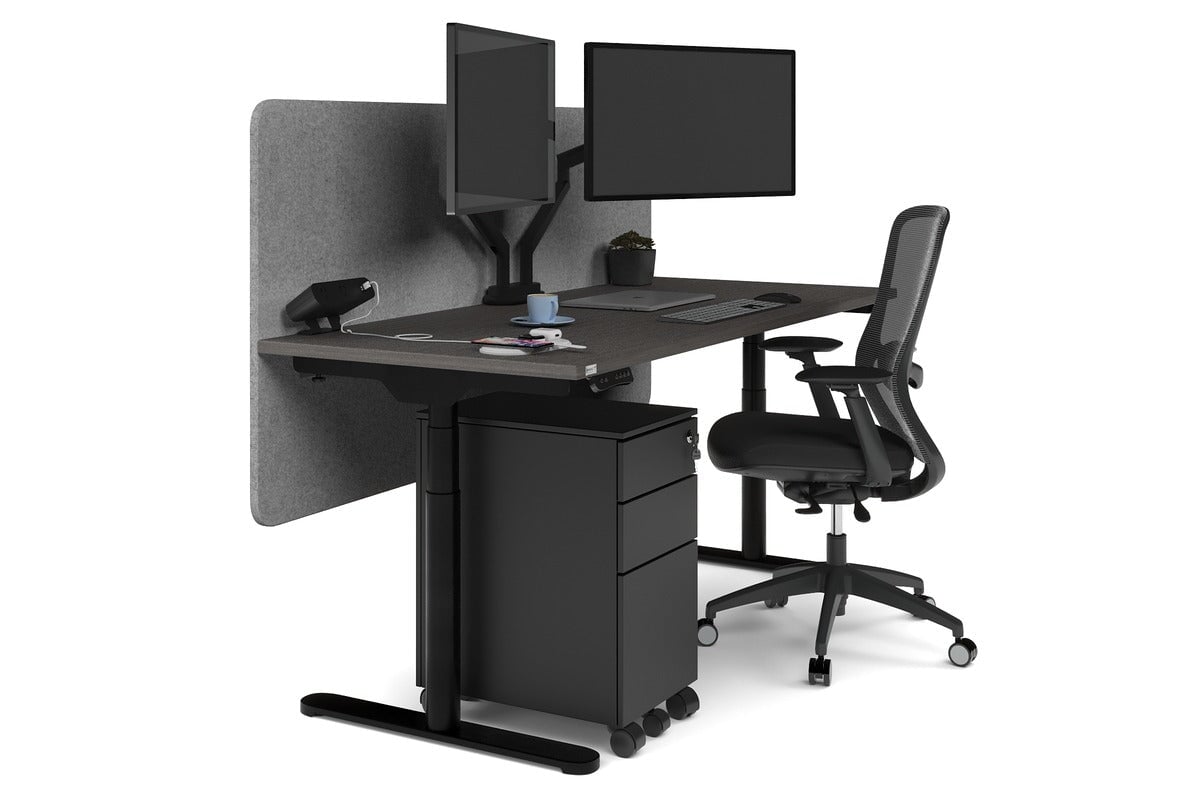Flexi Premium Height Adjustable Single Workstation [1600L x 700W]-black leg dark oak light grey echo panel (820H x 1600W)