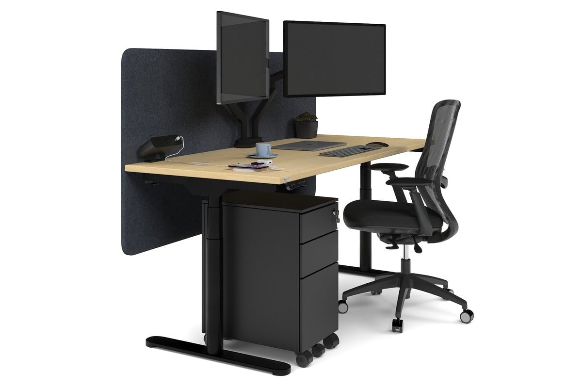 Flexi Premium Height Adjustable Single Workstation [1600L x 700W]-black leg maple dark grey echo panel (820H x 1600W)