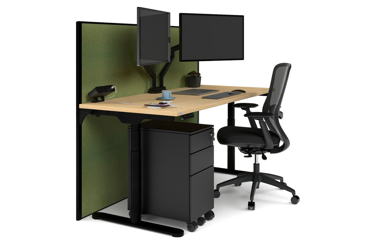 Flexi Premium Height Adjustable Single Workstation [1600L x 700W]-black leg maple green moss (1200H x 1600W)