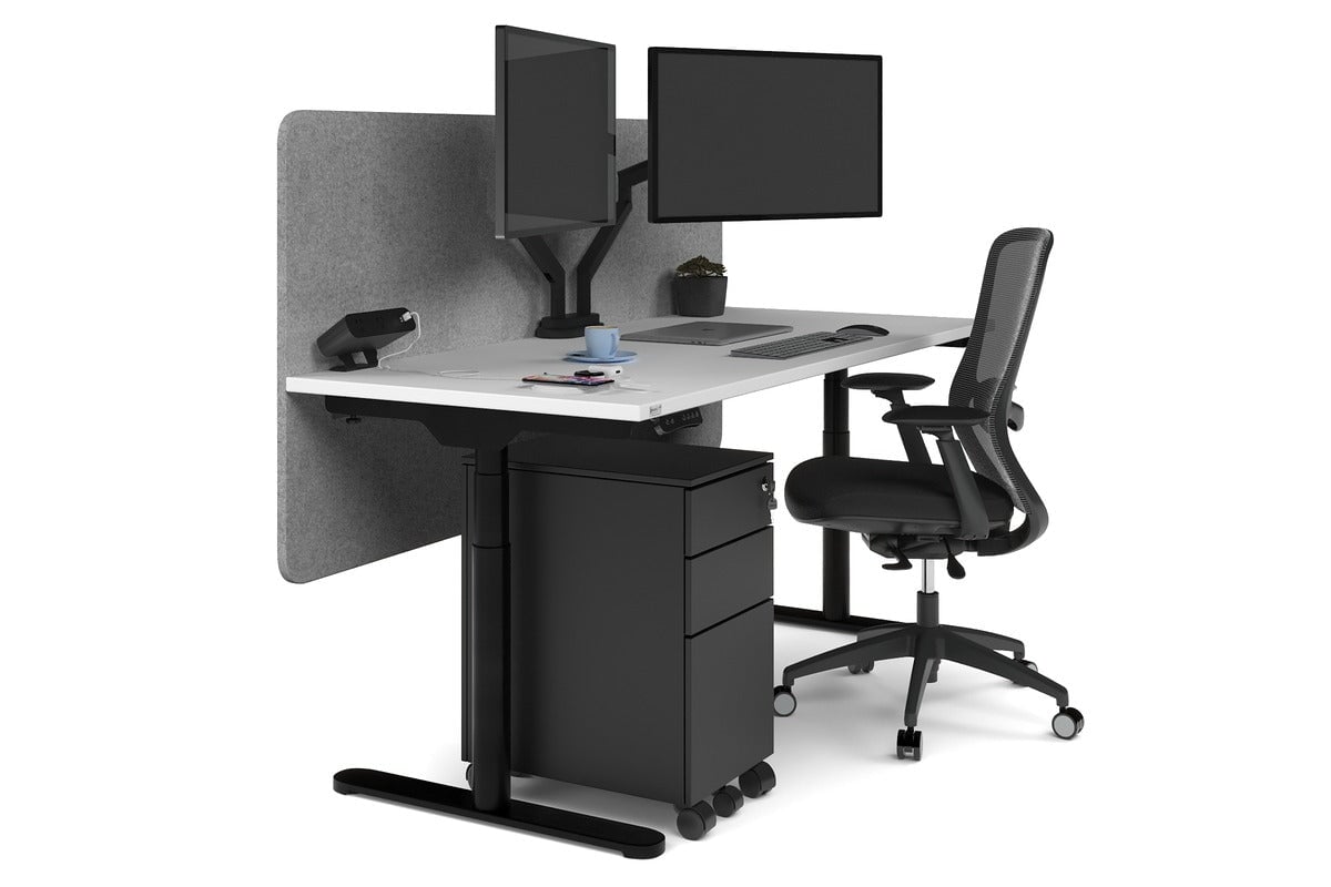 Flexi Premium Height Adjustable Single Workstation [1600L x 700W]-black leg white light grey echo panel (820H x 1600W)
