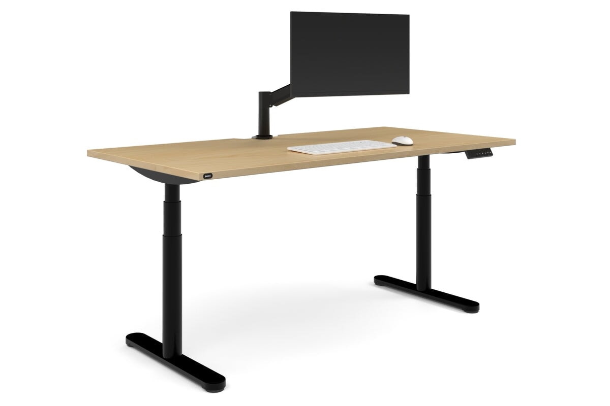 Flexi Premium Height Adjustable Single Workstation [1600L x 800W with Cable Scallop]-black leg maple none