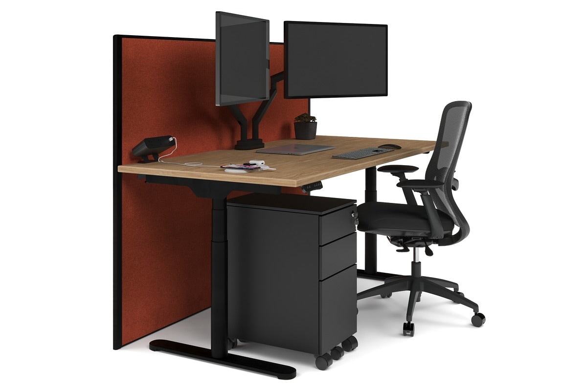 Flexi Premium Height Adjustable Single Workstation [1600L x 800W with Cable Scallop] Jasonl black leg salvage oak orange squash (1200H x 1600W)