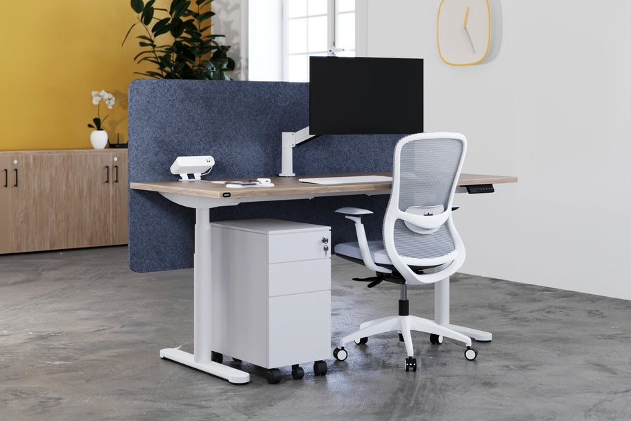 Environmental image of Flexi Premium Height Adjustable Single Workstation [1200L x 800W with Cable Scallop]