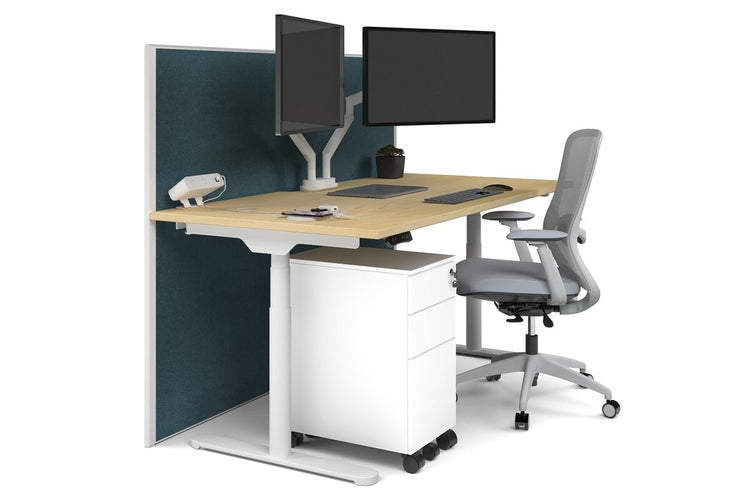 Flexi Premium Height Adjustable Single Workstation [1800L x 800W with Cable Scallop] Jasonl white leg maple deep blue (1200H x 1800W)