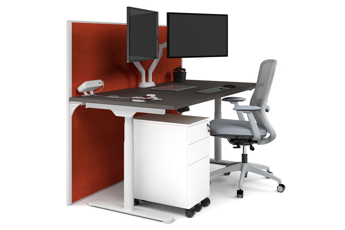 Flexi Premium Height Adjustable Single Workstation [1800L x 800W with Cable Scallop] Jasonl white leg dark oak orange squash (1200H x 1800W)
