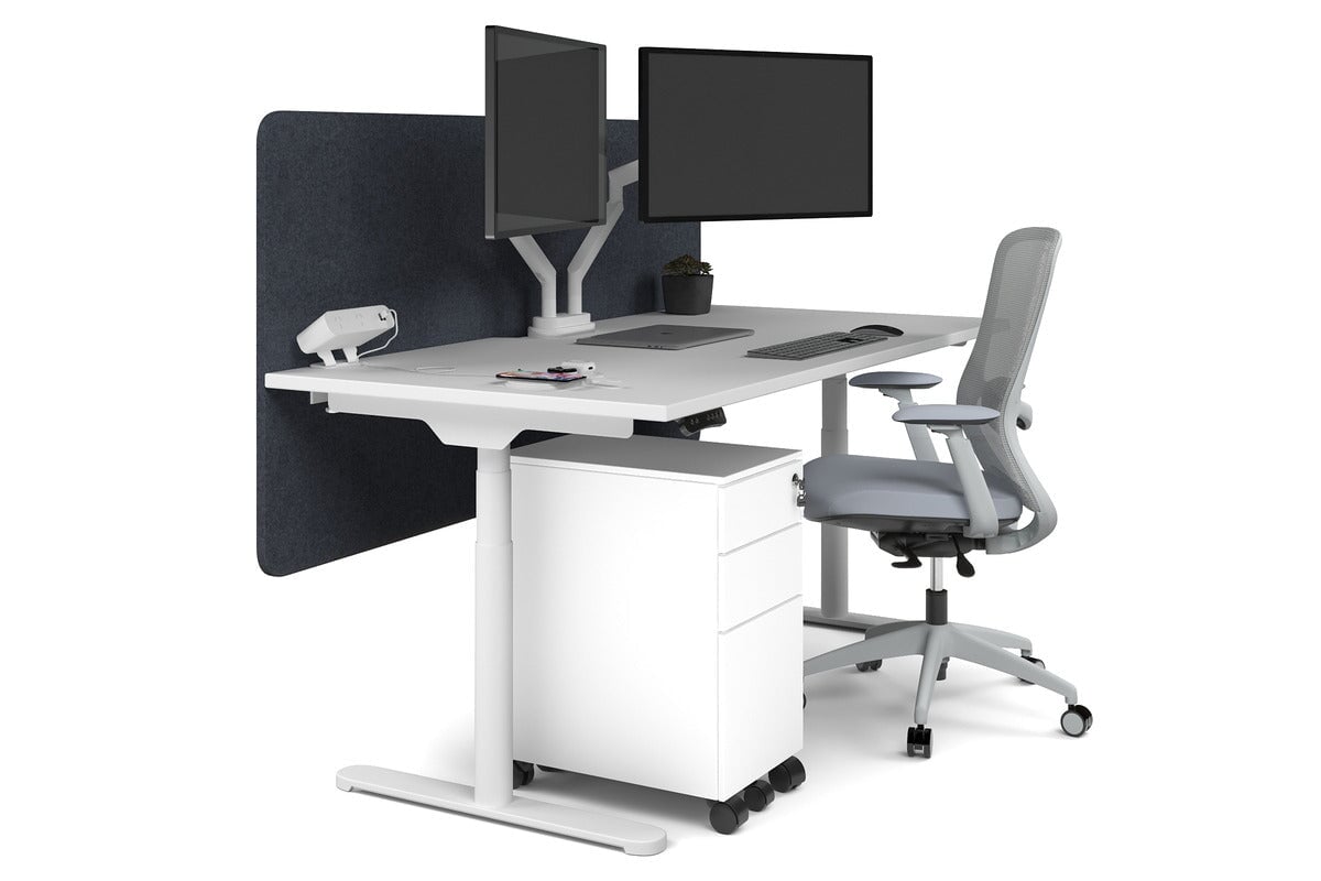 Flexi Premium Height Adjustable Single Workstation [1800L x 800W with Cable Scallop] Jasonl white leg white dark grey echo panel (820H x 1800W)