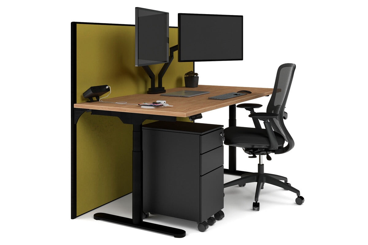 Flexi Premium Height Adjustable Single Workstation [1800L x 800W with Cable Scallop]-black leg salvage oak mustard yellow (1200H x 1800W)
