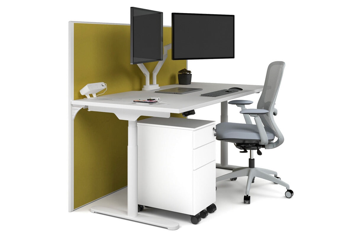 Flexi Premium Height Adjustable Single Workstation [1800L x 800W with Cable Scallop] Jasonl white leg white mustard yellow (1200H x 1800W)