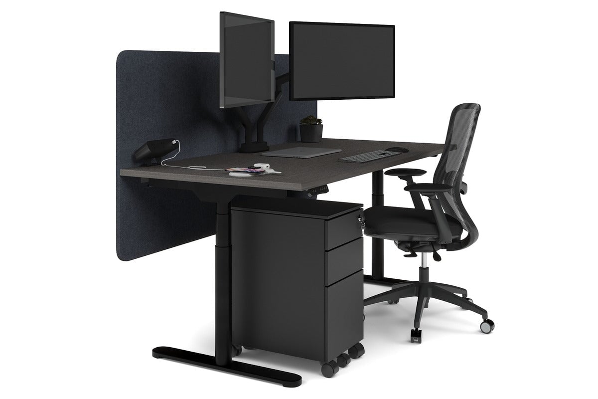 Flexi Premium Height Adjustable Single Workstation [1800L x 800W with Cable Scallop] Jasonl black leg dark oak dark grey echo panel (820H x 1800W)