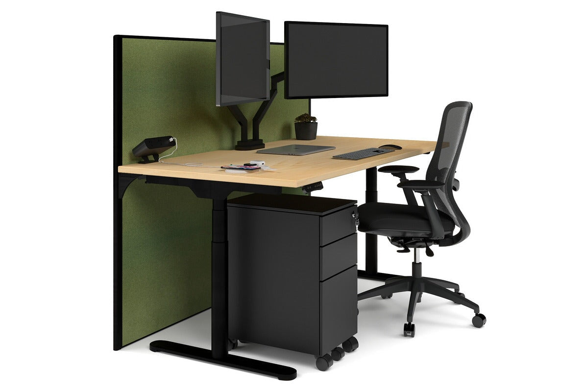 Flexi Premium Height Adjustable Single Workstation [1800L x 800W with Cable Scallop] Jasonl black leg maple green moss (1200H x 1800W)