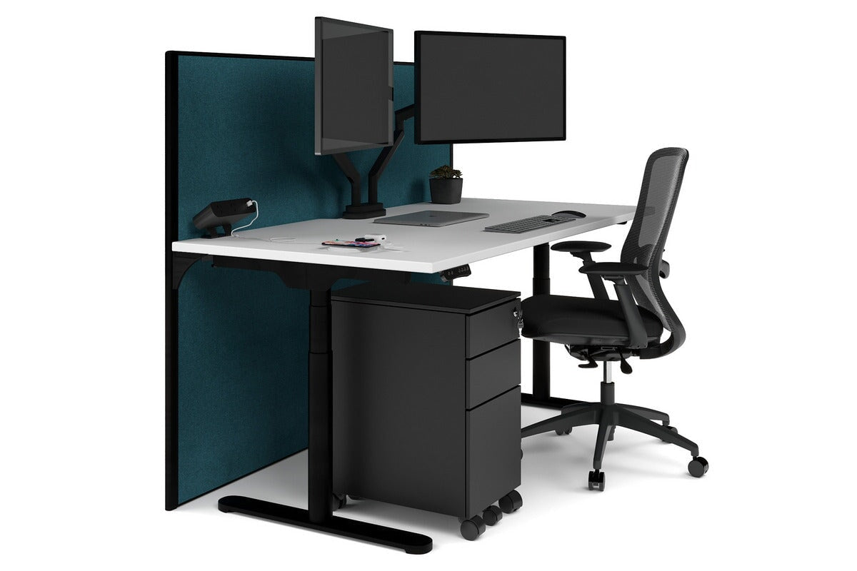 Flexi Premium Height Adjustable Single Workstation [1800L x 800W with Cable Scallop] Jasonl black leg white deep blue (1200H x 1800W)