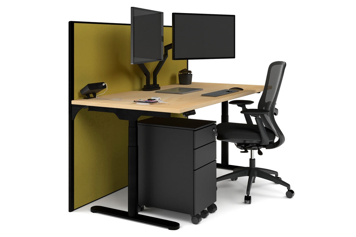 Flexi Premium Height Adjustable Single Workstation [1800L x 800W with Cable Scallop] Jasonl black leg maple mustard yellow (1200H x 1800W)