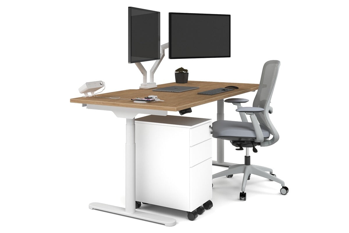 Flexi Premium Height Adjustable Single Workstation [1800L x 800W with Cable Scallop] Jasonl white leg salvage oak none