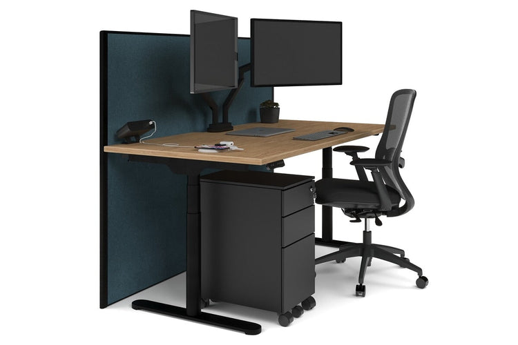 Flexi Premium Height Adjustable Single Workstation [1800L x 800W with Cable Scallop] Jasonl black leg salvage oak deep blue (1200H x 1800W)