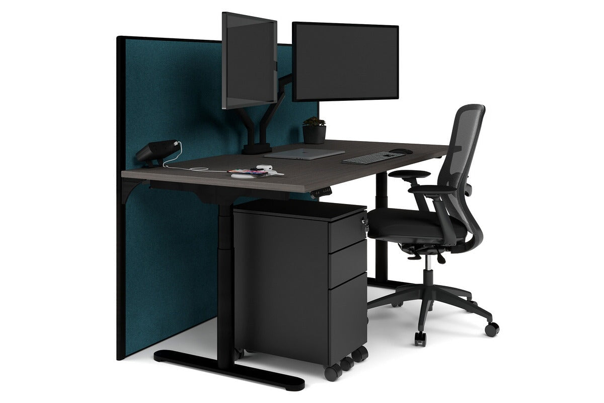 Flexi Premium Height Adjustable Single Workstation [1800L x 800W with Cable Scallop] Jasonl black leg dark oak deep blue (1200H x 1800W)