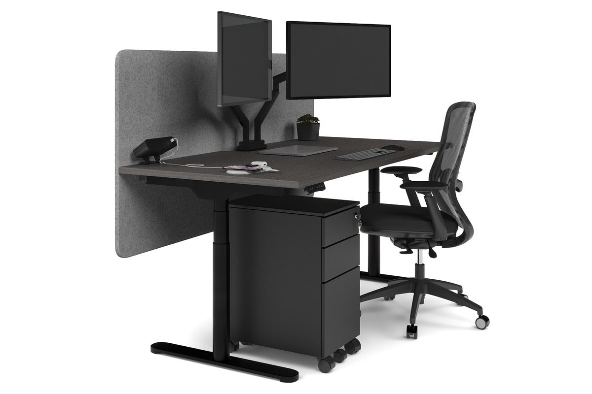 Flexi Premium Height Adjustable Single Workstation [1800L x 800W with Cable Scallop]-black leg dark oak light grey echo panel (820H x 1800W)