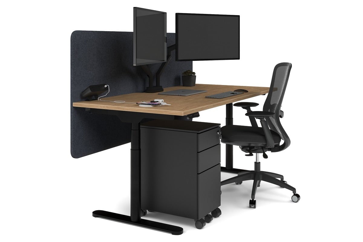 Flexi Premium Height Adjustable Single Workstation [1800L x 800W with Cable Scallop] Jasonl black leg salvage oak dark grey echo panel (820H x 1800W)