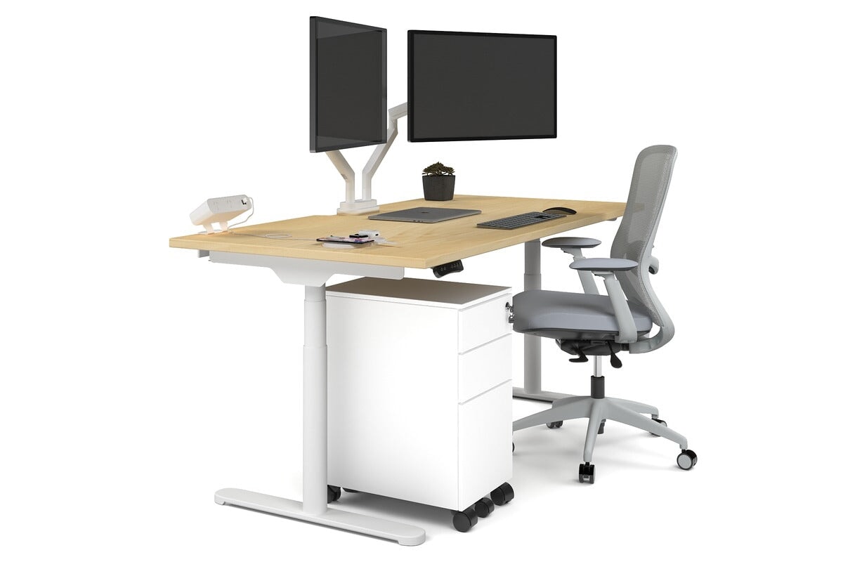 Flexi Premium Height Adjustable Single Workstation [1800L x 800W with Cable Scallop] Jasonl white leg maple none