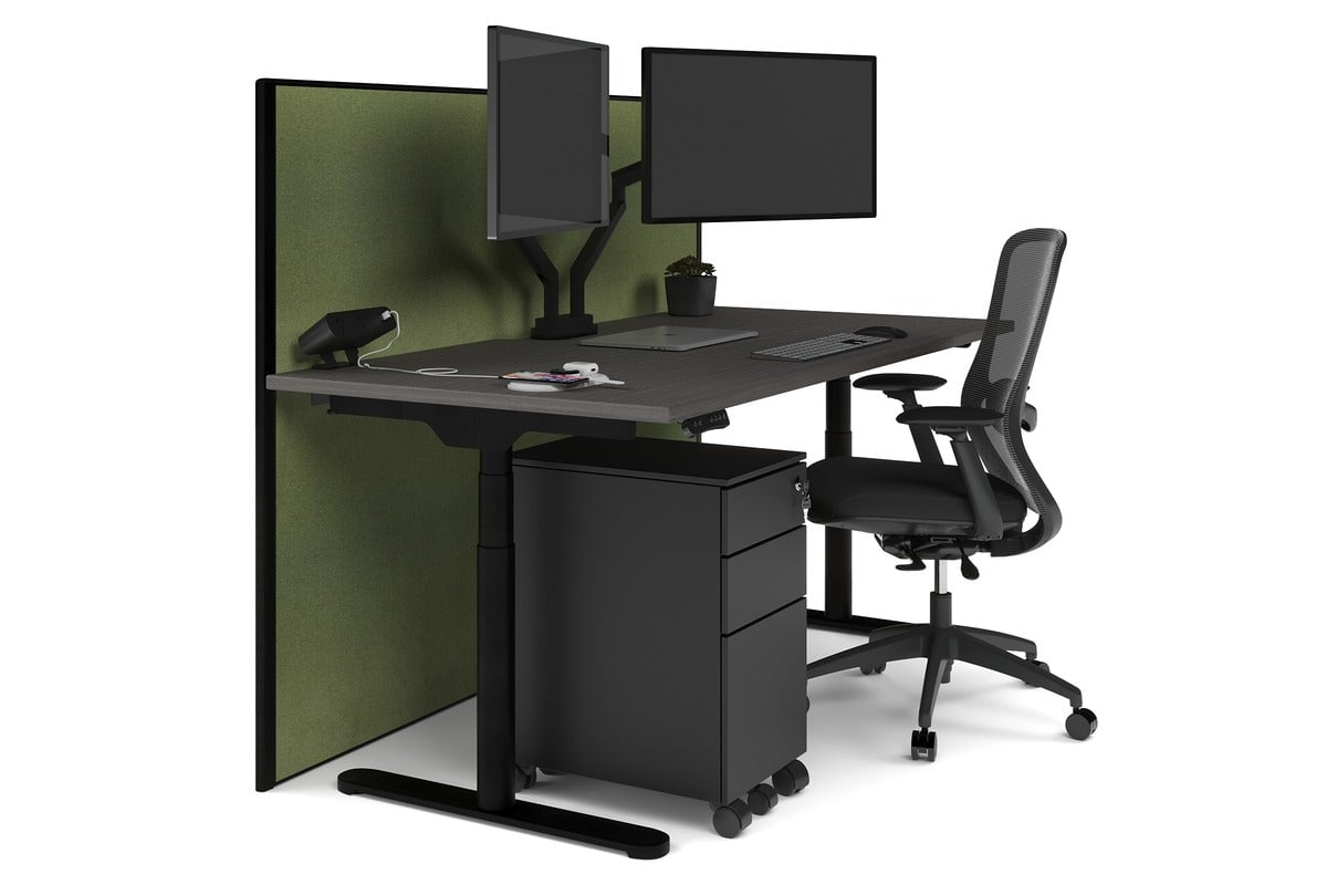 Flexi Premium Height Adjustable Single Workstation [1800L x 800W with Cable Scallop] Jasonl black leg dark oak green moss (1200H x 1800W)