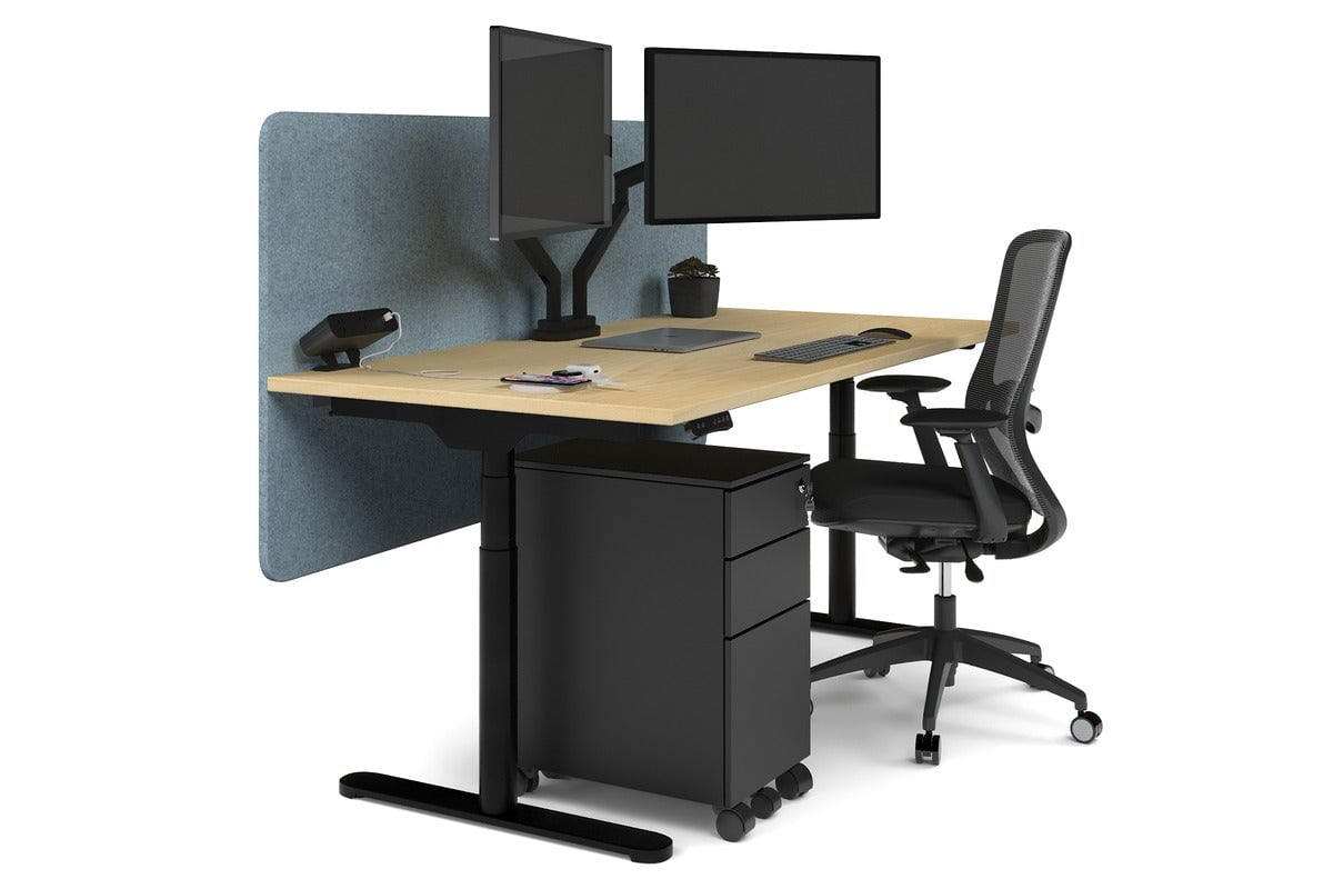 Flexi Premium Height Adjustable Single Workstation [1800L x 800W with Cable Scallop] Jasonl black leg maple blue echo panel (820H x 1800W)