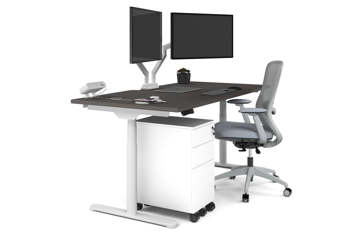 Flexi Premium Height Adjustable Single Workstation [1800L x 800W with Cable Scallop] Jasonl white leg dark oak none