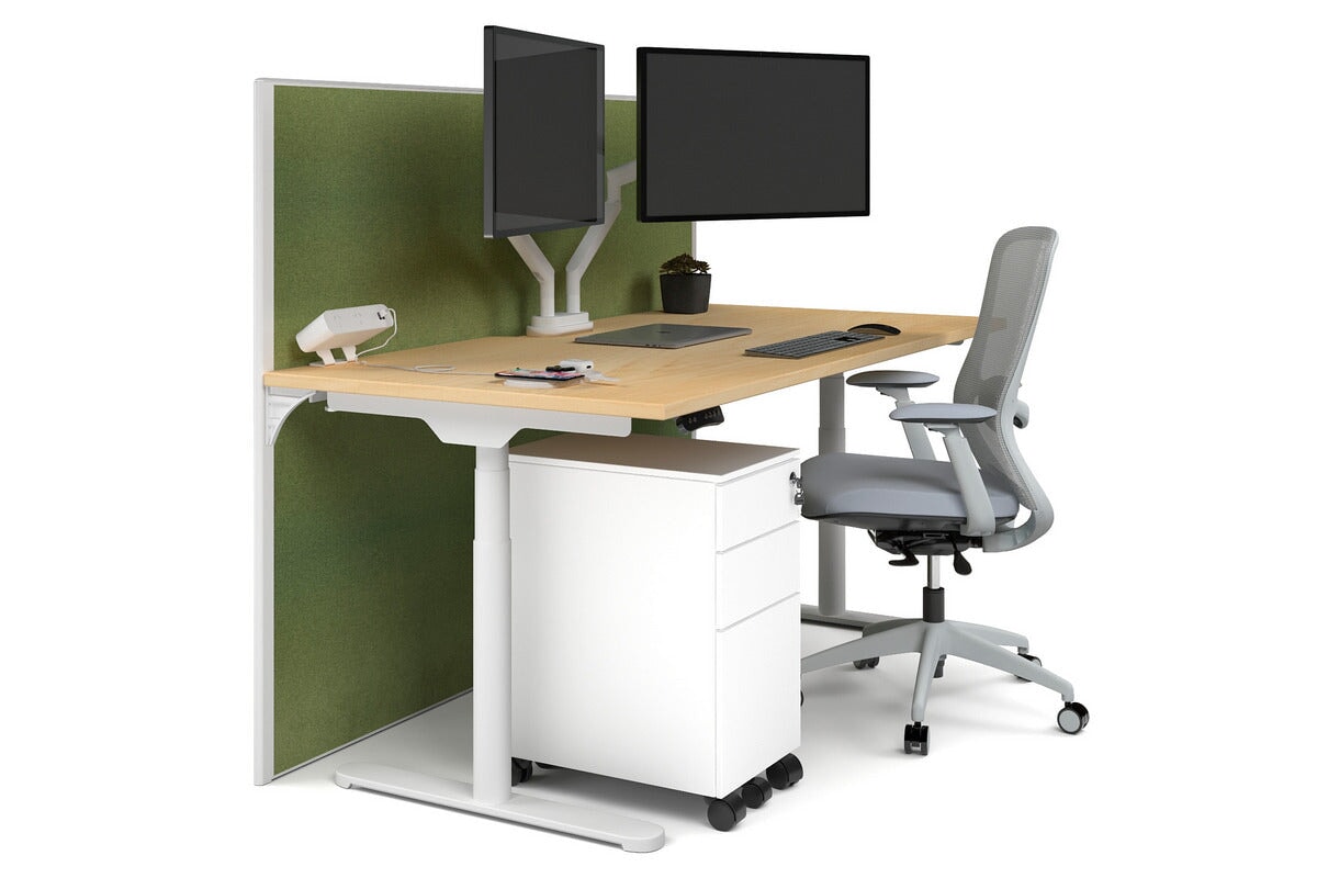 Flexi Premium Height Adjustable Single Workstation [1800L x 800W with Cable Scallop] Jasonl white leg maple green moss (1200H x 1800W)