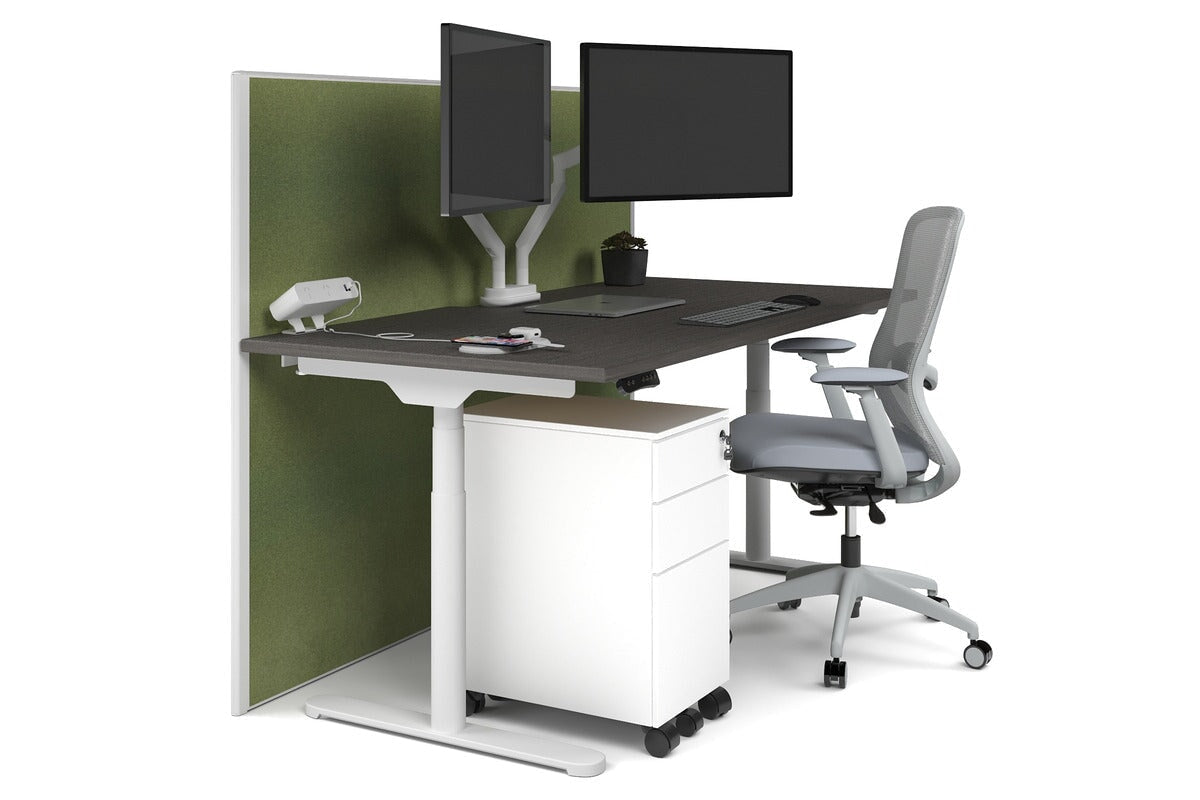 Flexi Premium Height Adjustable Single Workstation [1800L x 800W with Cable Scallop] Jasonl white leg dark oak green moss (1200H x 1800W)