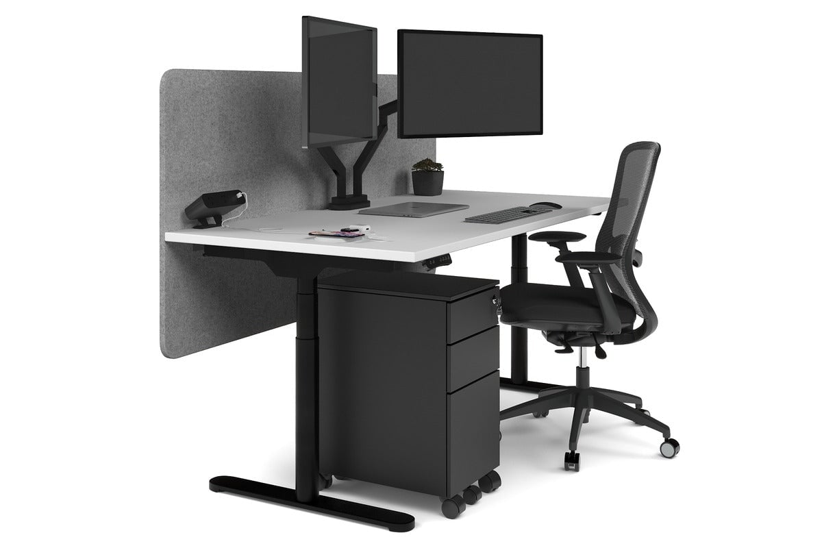 Flexi Premium Height Adjustable Single Workstation [1800L x 800W with Cable Scallop] Jasonl black leg white light grey echo panel (820H x 1800W)