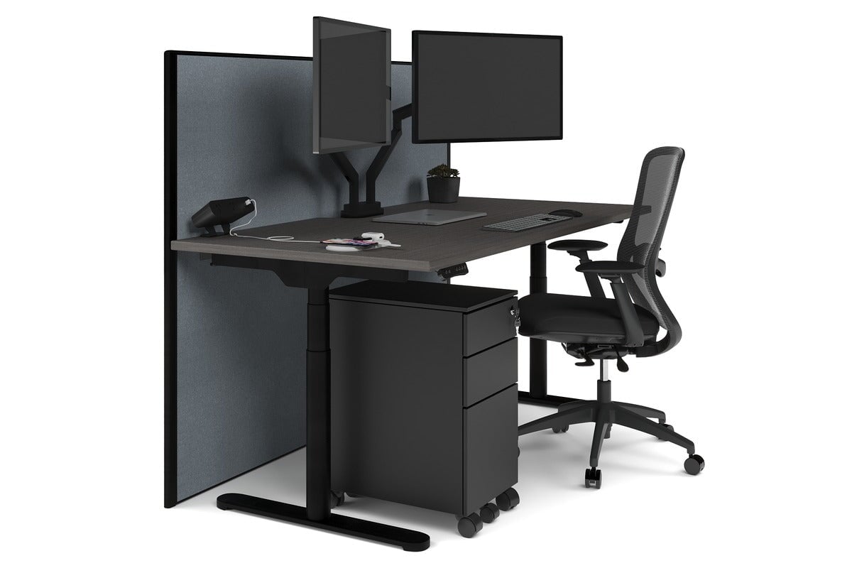 Flexi Premium Height Adjustable Single Workstation [1800L x 800W with Cable Scallop] Jasonl black leg dark oak cool grey (1200H x 1800W)