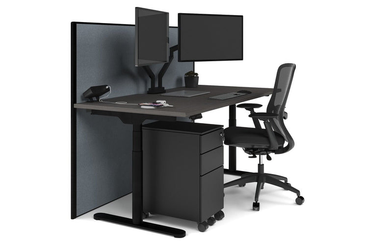 Flexi Premium Height Adjustable Single Workstation [1800L x 800W with Cable Scallop] Jasonl black leg dark oak cool grey (1200H x 1800W)