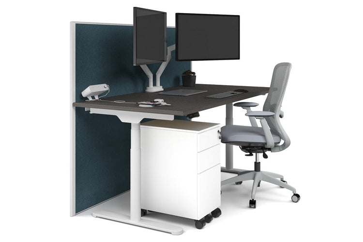 Flexi Premium Height Adjustable Single Workstation [1800L x 800W with Cable Scallop] Jasonl white leg dark oak deep blue (1200H x 1800W)