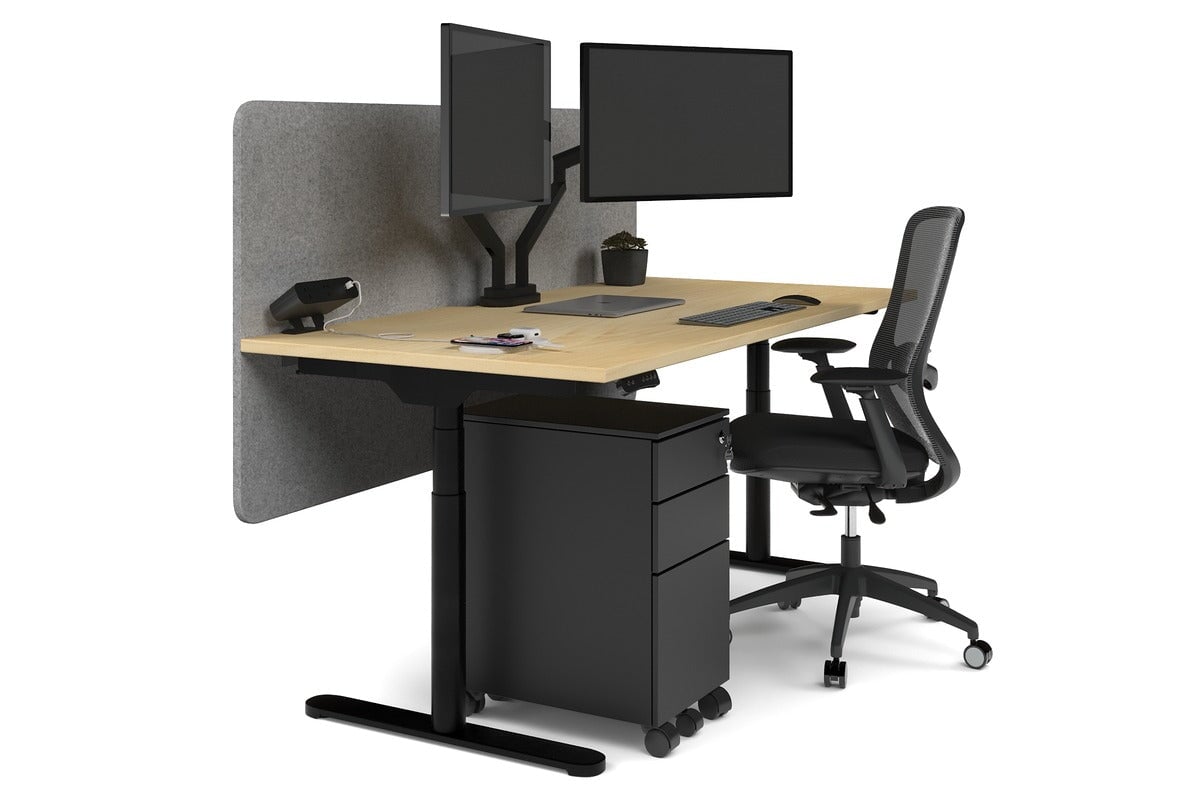 Flexi Premium Height Adjustable Single Workstation [1800L x 800W with Cable Scallop] Jasonl black leg maple light grey echo panel (820H x 1800W)