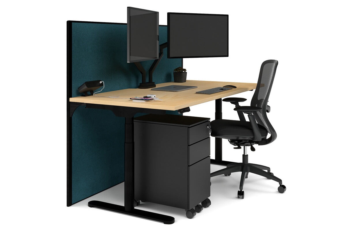 Flexi Premium Height Adjustable Single Workstation [1800L x 800W with Cable Scallop]-black leg maple deep blue (1200H x 1800W)