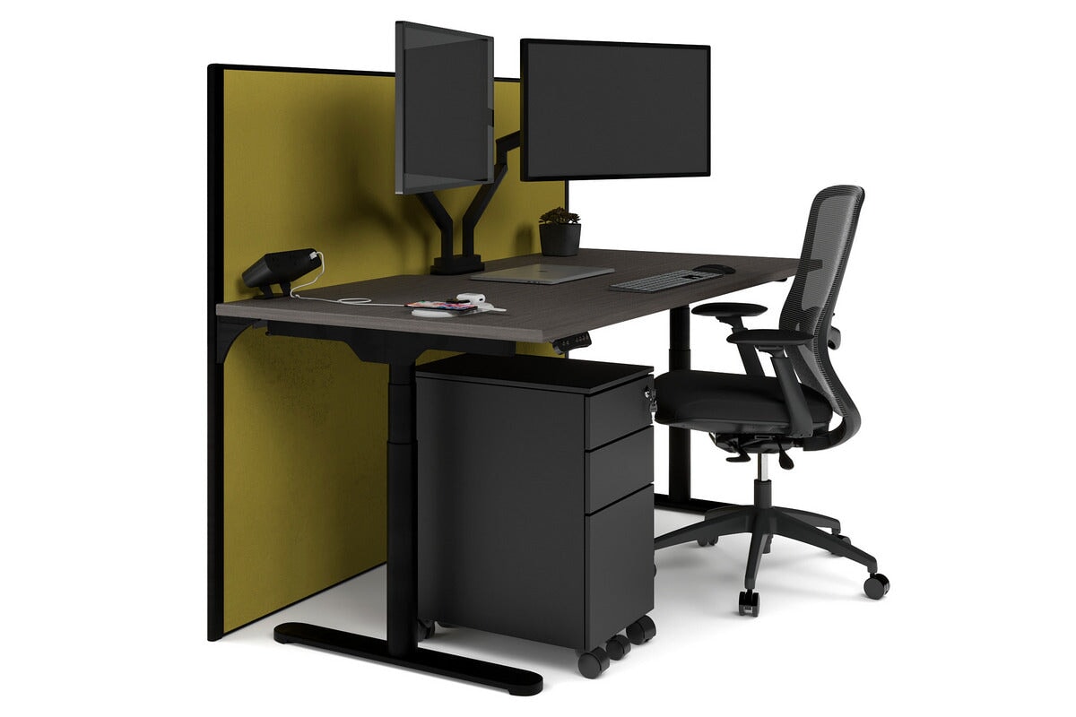 Flexi Premium Height Adjustable Single Workstation [1800L x 800W with Cable Scallop] Jasonl black leg dark oak mustard yellow (1200H x 1800W)