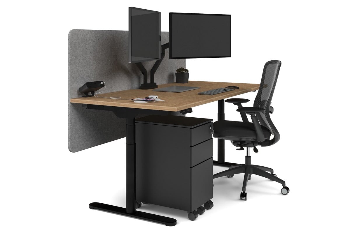 Flexi Premium Height Adjustable Single Workstation [1800L x 800W with Cable Scallop] Jasonl black leg salvage oak light grey echo panel (820H x 1800W)
