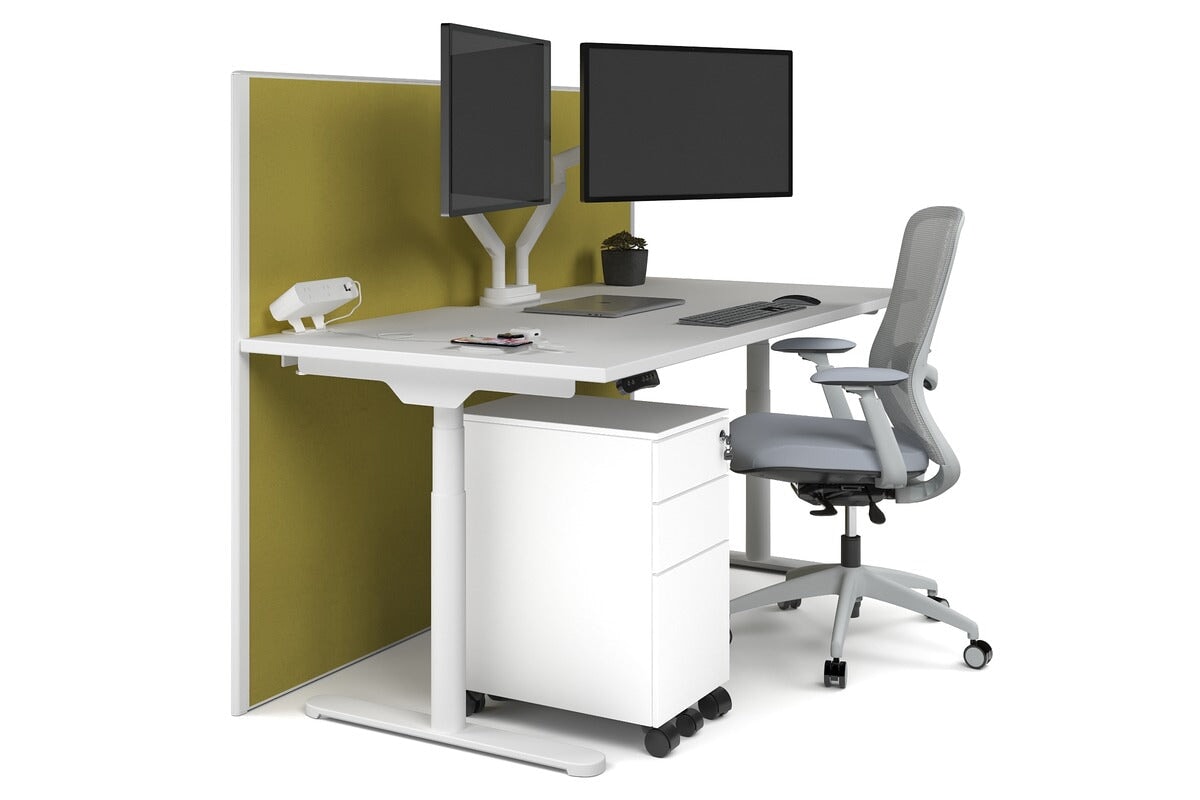 Flexi Premium Height Adjustable Single Workstation [1800L x 800W with Cable Scallop] Jasonl white leg white mustard yellow (1200H x 1800W)