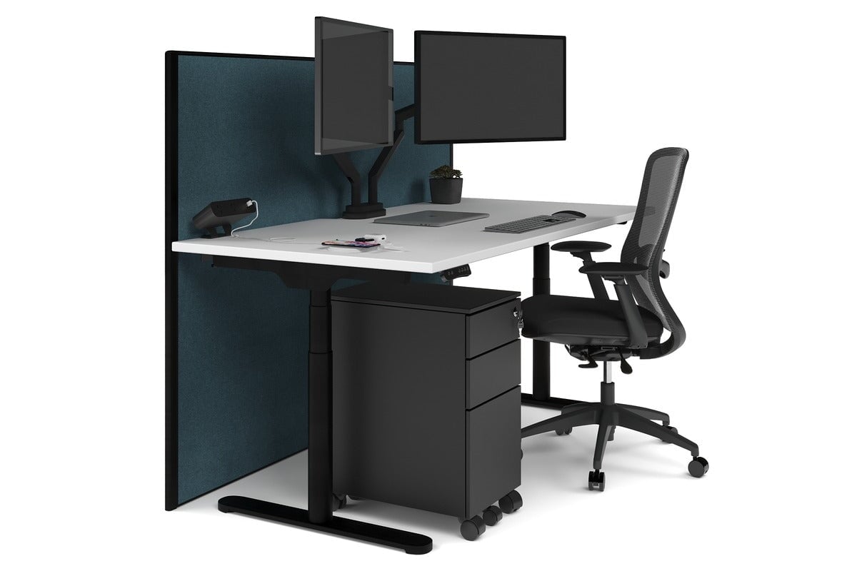 Flexi Premium Height Adjustable Single Workstation [1800L x 800W with Cable Scallop] Jasonl black leg white deep blue (1200H x 1800W)