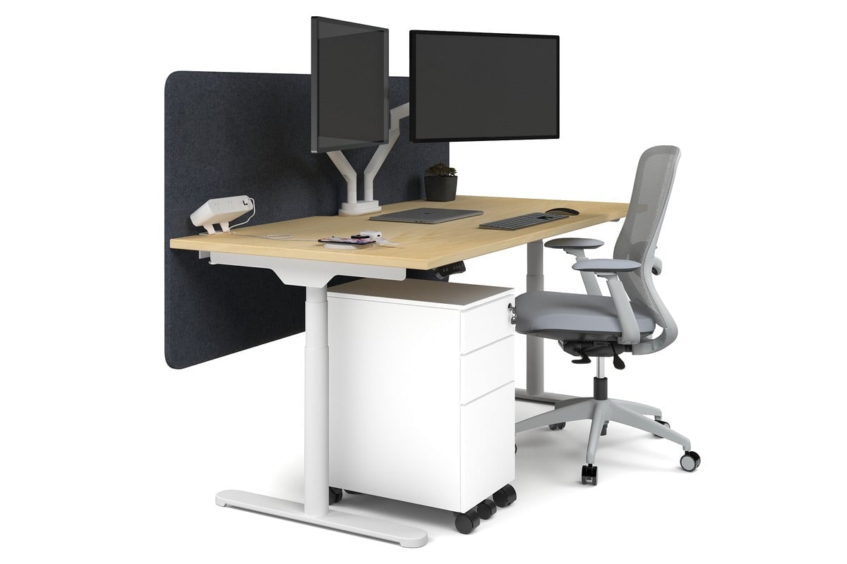 Flexi Premium Height Adjustable Single Workstation [1800L x 800W with Cable Scallop]-white leg maple dark grey echo panel (820H x 1800W)