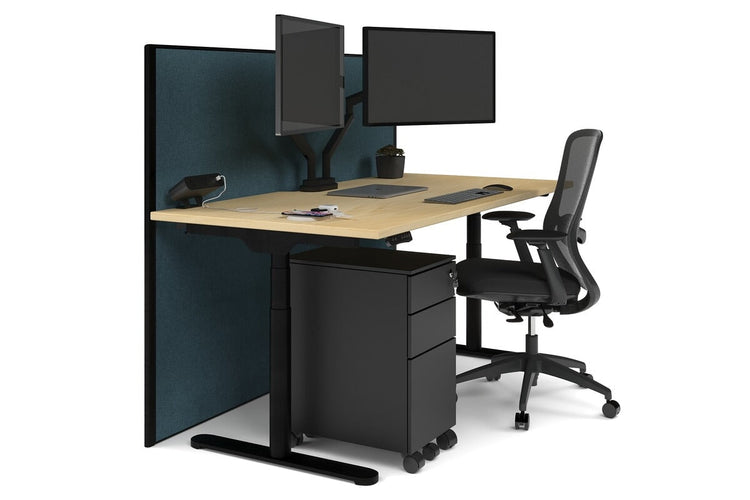 Flexi Premium Height Adjustable Single Workstation [1800L x 800W with Cable Scallop] Jasonl black leg maple deep blue (1200H x 1800W)