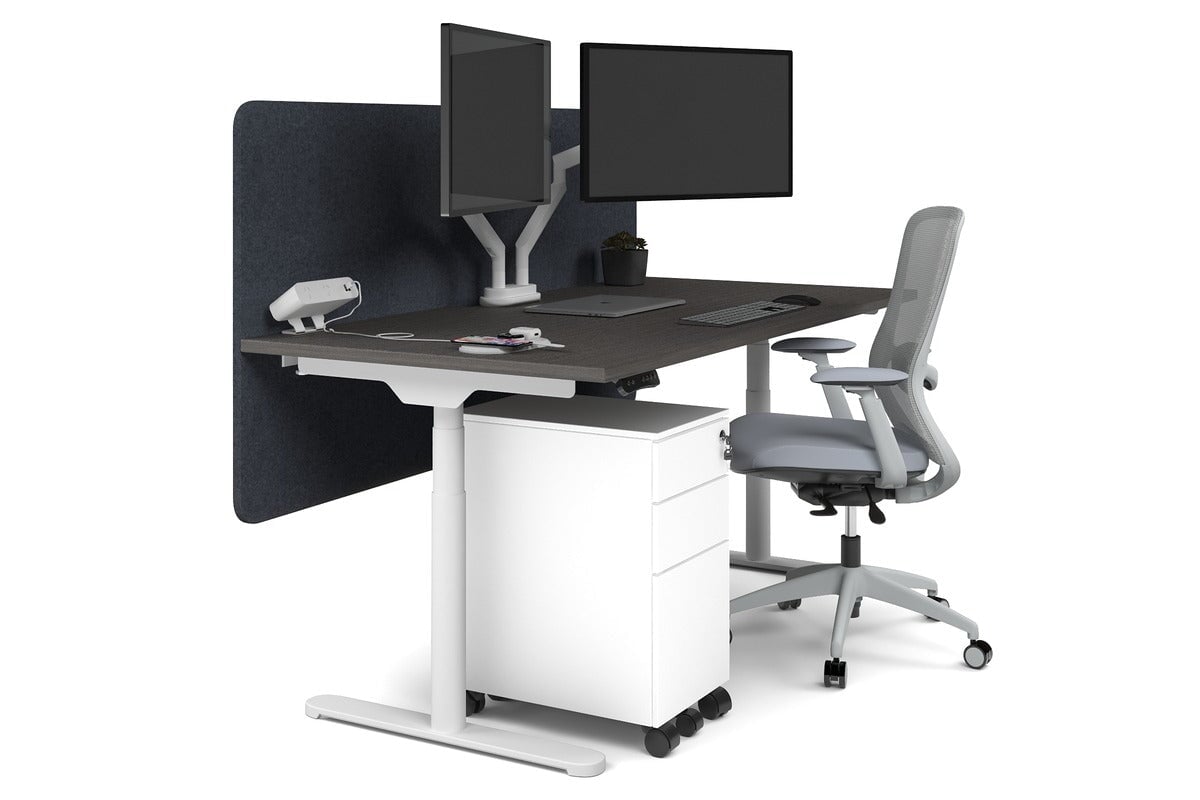 Flexi Premium Height Adjustable Single Workstation [1800L x 800W with Cable Scallop] Jasonl white leg dark oak dark grey echo panel (820H x 1800W)