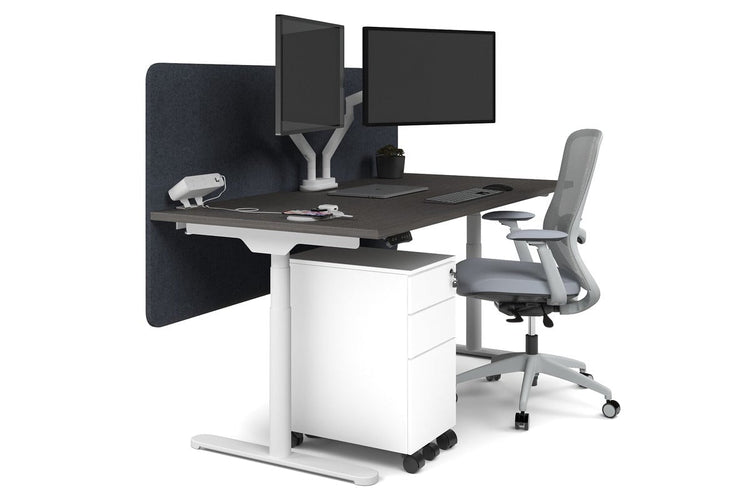 Flexi Premium Height Adjustable Single Workstation [1800L x 800W with Cable Scallop] Jasonl white leg dark oak dark grey echo panel (820H x 1800W)