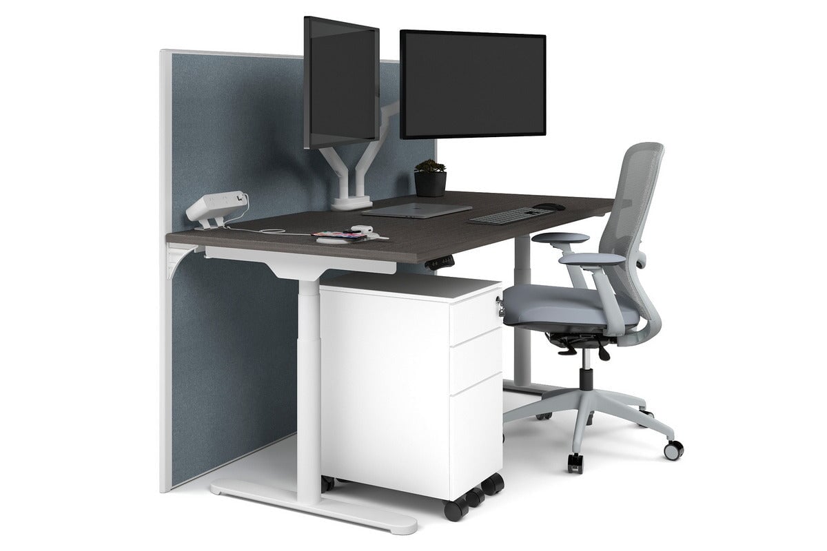 Flexi Premium Height Adjustable Single Workstation [1800L x 800W with Cable Scallop] Jasonl white leg dark oak cool grey (1200H x 1800W)