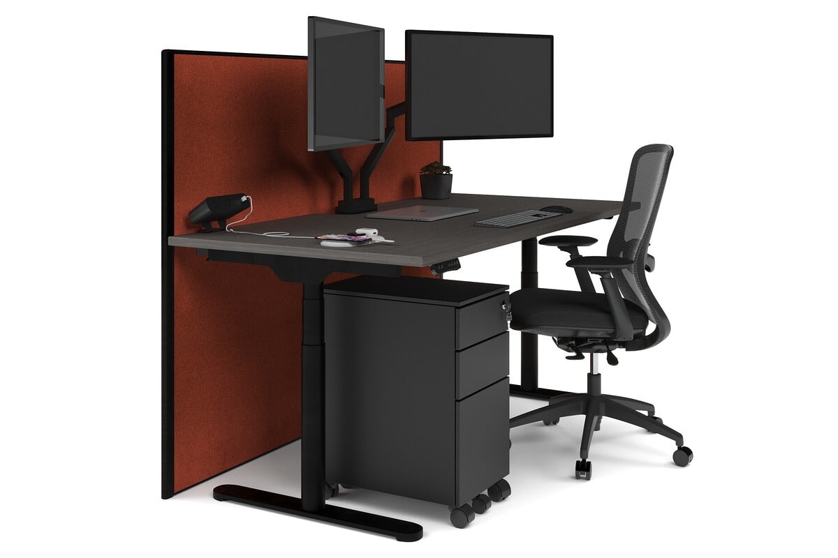 Flexi Premium Height Adjustable Single Workstation [1800L x 800W with Cable Scallop] Jasonl black leg dark oak orange squash (1200H x 1800W)