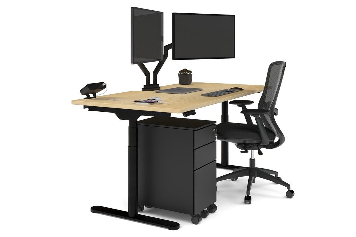 Flexi Premium Height Adjustable Single Workstation [1800L x 800W with Cable Scallop] Jasonl black leg maple none