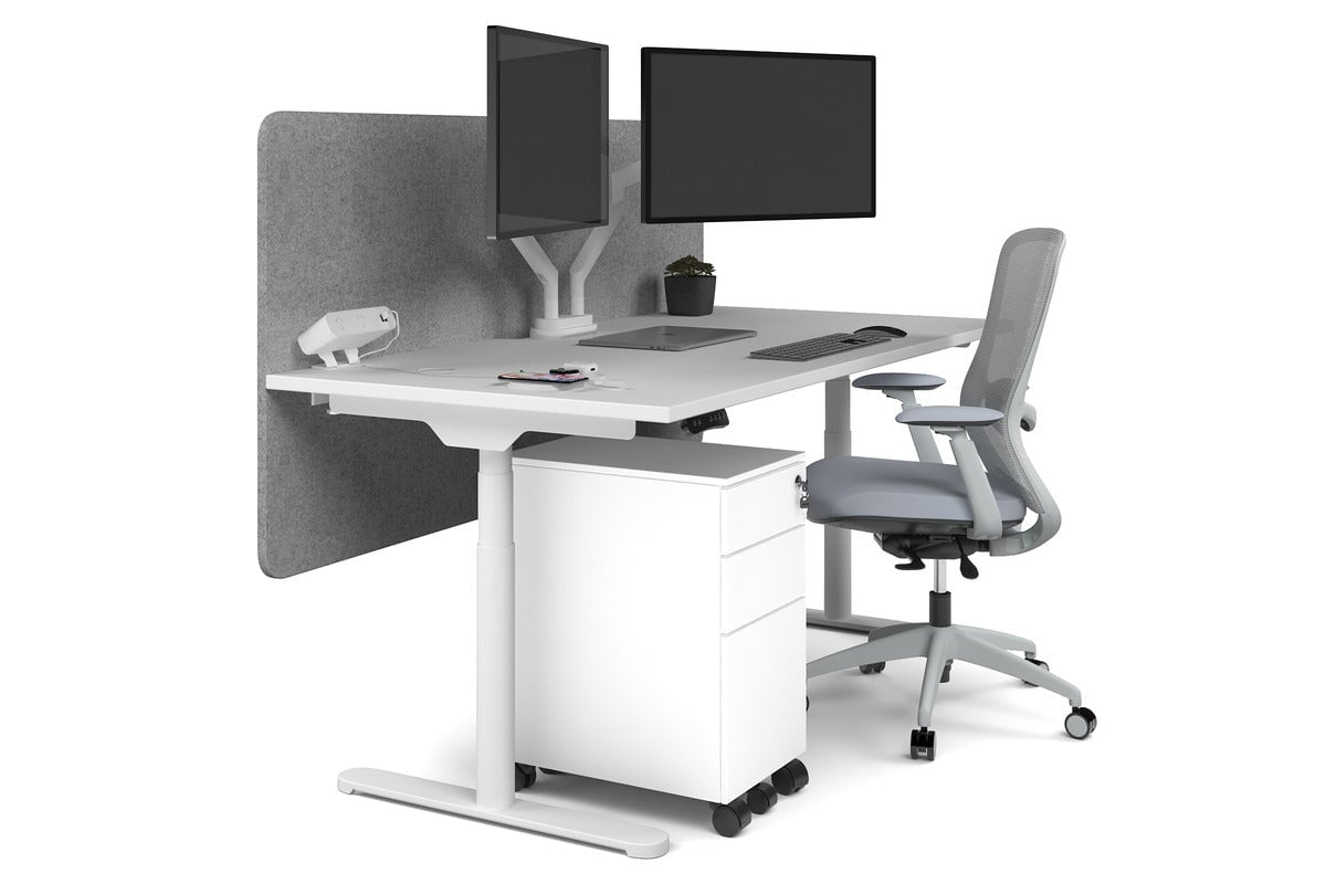 Flexi Premium Height Adjustable Single Workstation [1800L x 800W with Cable Scallop] Jasonl white leg white light grey echo panel (820H x 1800W)
