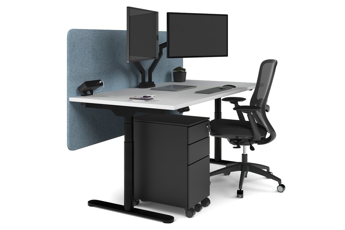 Flexi Premium Height Adjustable Single Workstation [1800L x 800W with Cable Scallop] Jasonl black leg white blue echo panel (820H x 1800W)