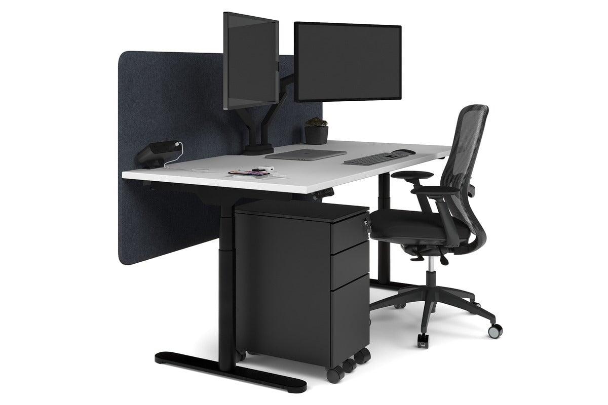 Flexi Premium Height Adjustable Single Workstation [1800L x 800W with Cable Scallop] Jasonl black leg white dark grey echo panel (820H x 1800W)