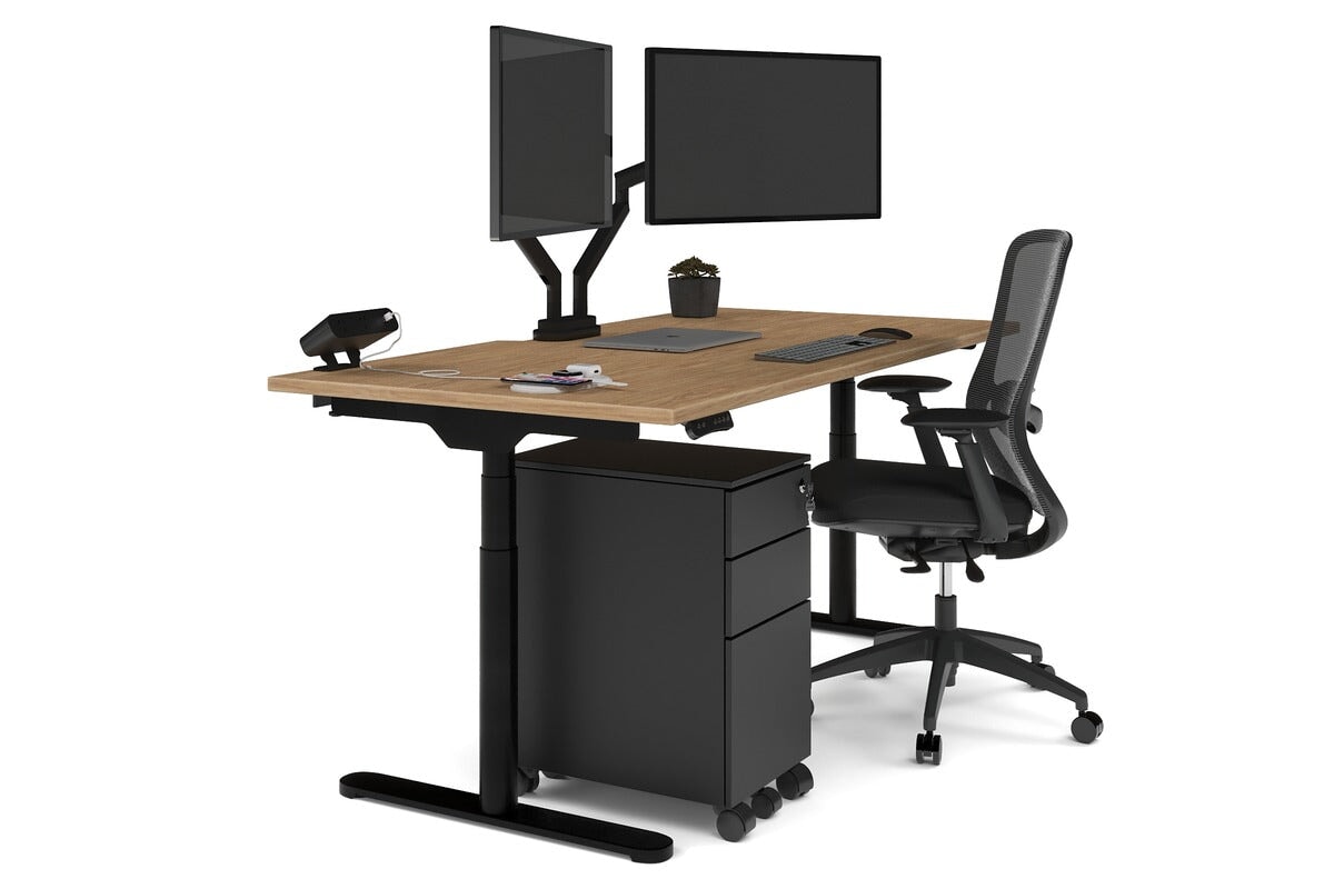 Flexi Premium Height Adjustable Single Workstation [1800L x 800W with Cable Scallop] Jasonl black leg salvage oak none