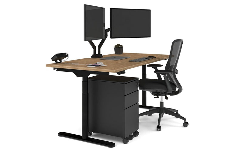 Flexi Premium Height Adjustable Single Workstation [1800L x 800W with Cable Scallop] Jasonl black leg salvage oak none