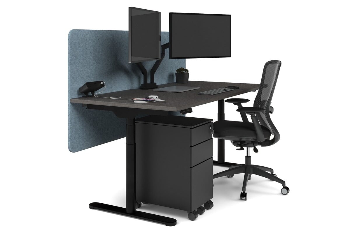 Flexi Premium Height Adjustable Single Workstation [1800L x 800W with Cable Scallop] Jasonl black leg dark oak blue echo panel (820H x 1800W)